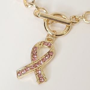 Gold toggle breast cancer awareness necklace